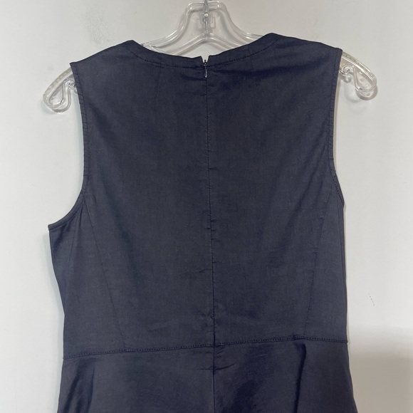 THEORY LINEN KALSINGTON FIT & FLARE DRESS 4 NAVY BLUE MIDI SLEEVELESS POCKETS - Picture 10 of 16